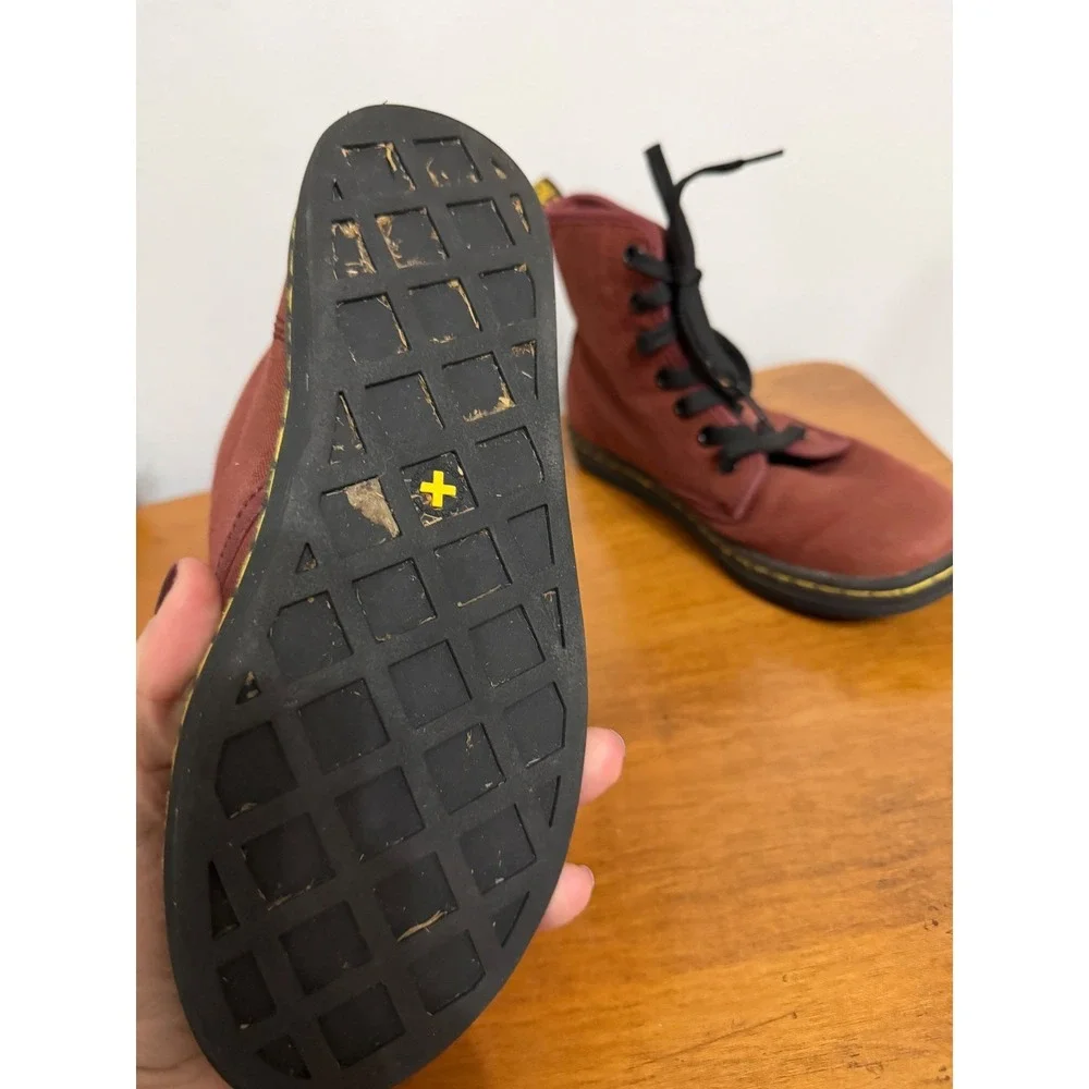 Dr.‎ Martens Kids Burgundy Canvas Lace Up Boots AirWair Maroon boot youth 5